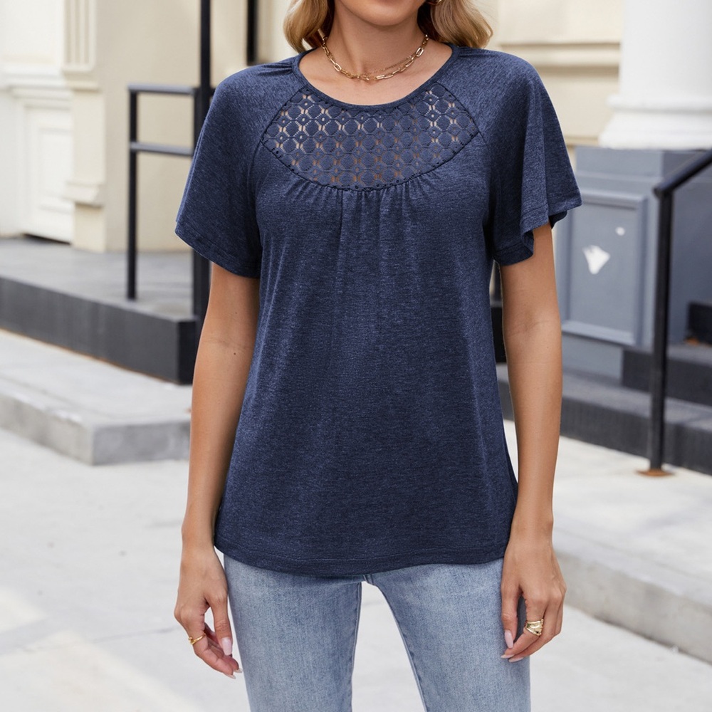 Chic Navy Blue Short Sleeve Women's Top